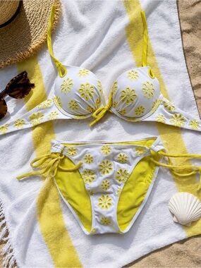 Victoria’s Secret White & Yellow Floral Cutout Bikini Set